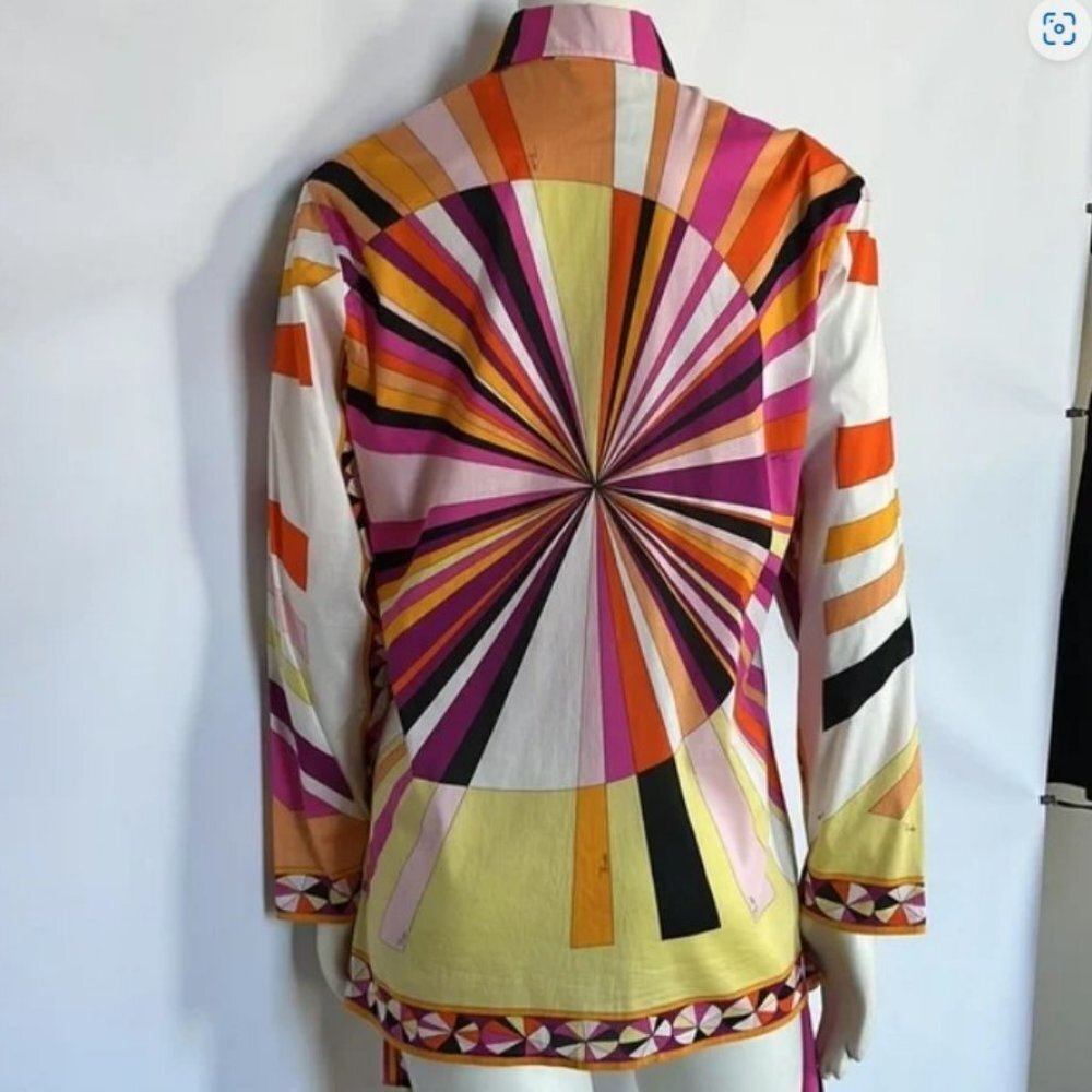Emilio Pucci Button Down Pink Yellow Black Long Sleeve Shirt Blouse Top Size 8 - Picture 5 of 12